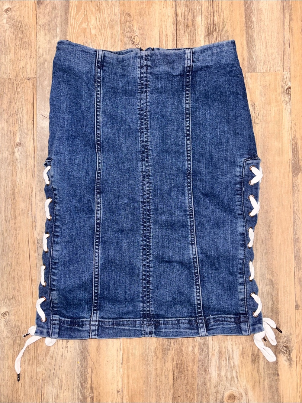 Free People Blue Denim Lace-Up Pencil Skirt